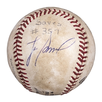 1993 Lee Smith Game Used/Signed Career Save #357 Baseball Used on 4/8/93 (Smith LOA)